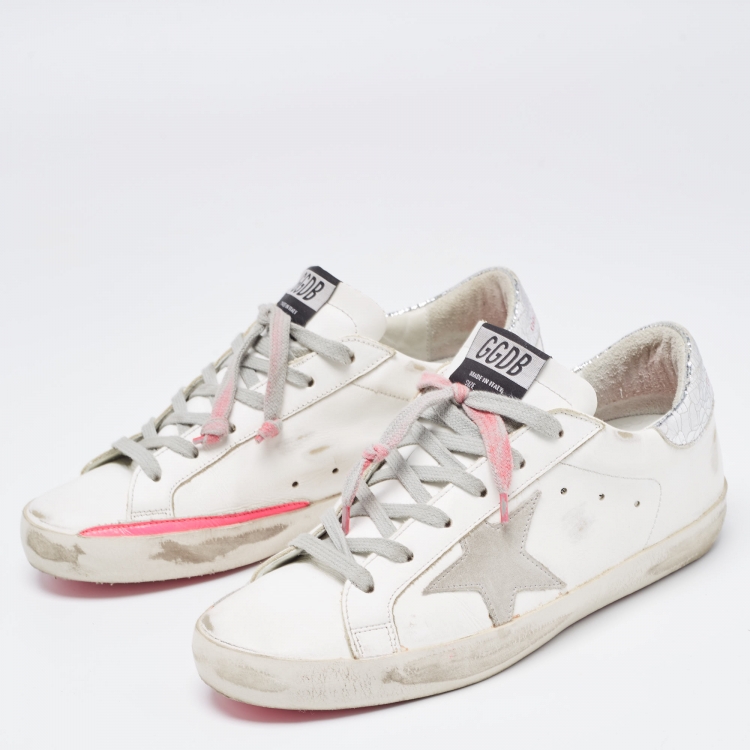 مملوكة مسبقًا Golden Goose White/Pink Leather Superstar Sneakers Size 38
