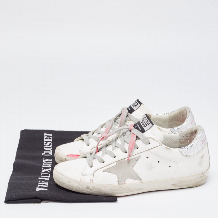 مملوكة مسبقًا Golden Goose White/Pink Leather Superstar Sneakers Size 38
