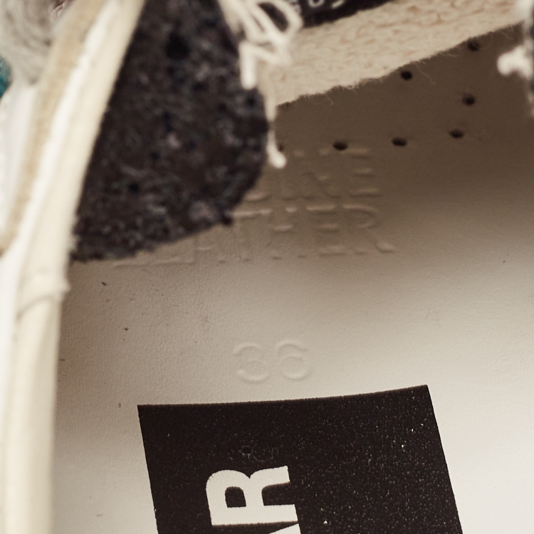 Pre Owned Golden Goose Tricolor Leather, Coarse Glitter and Mesh Superstar Sneakers Size 36