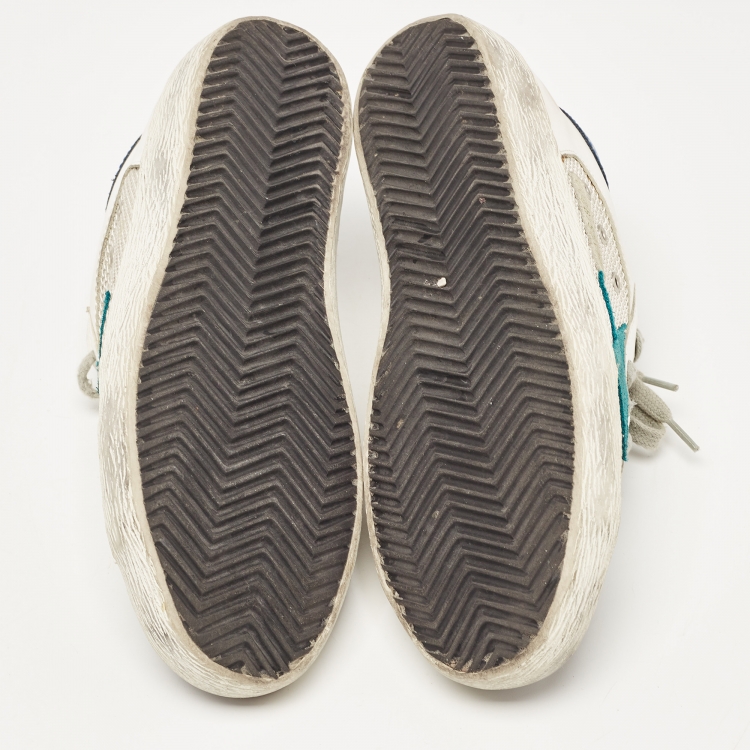 Pre Owned Golden Goose Tricolor Leather, Coarse Glitter and Mesh Superstar Sneakers Size 36