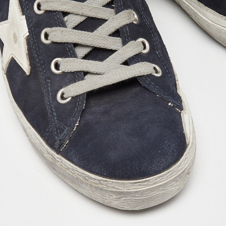 Pre Owned Golden Goose Blue Suede Francy Lace Up High Top Sneakers Size 39