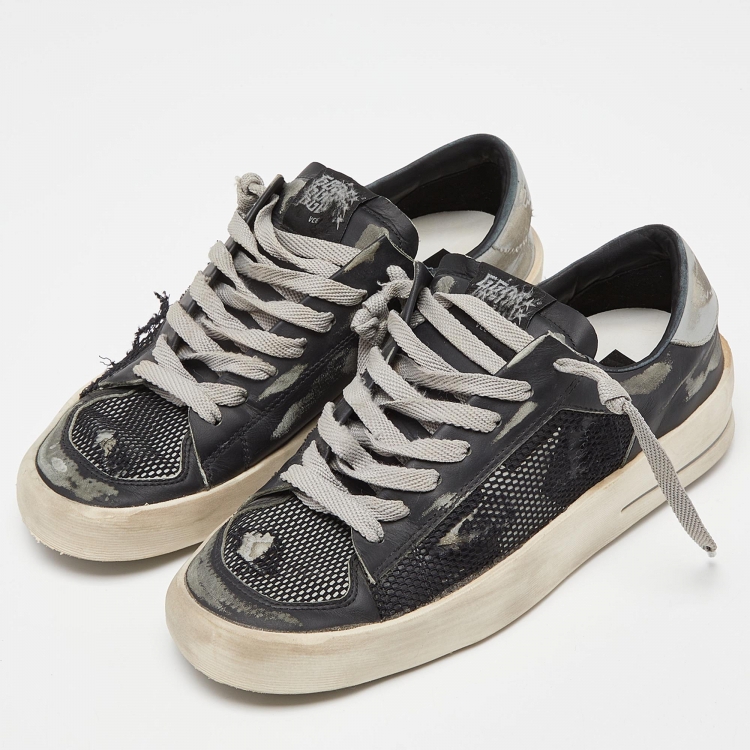 مملوكة مسبقًا Golden Goose Black/Grey Leather and Mesh Stardan Low Top Sneakers Size 39