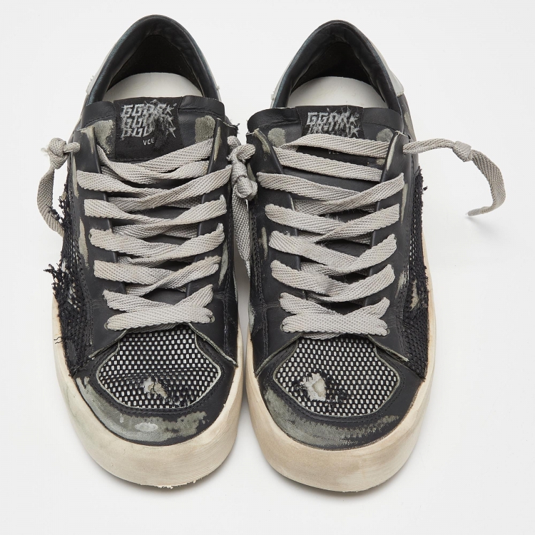 مملوكة مسبقًا Golden Goose Black/Grey Leather and Mesh Stardan Low Top Sneakers Size 39