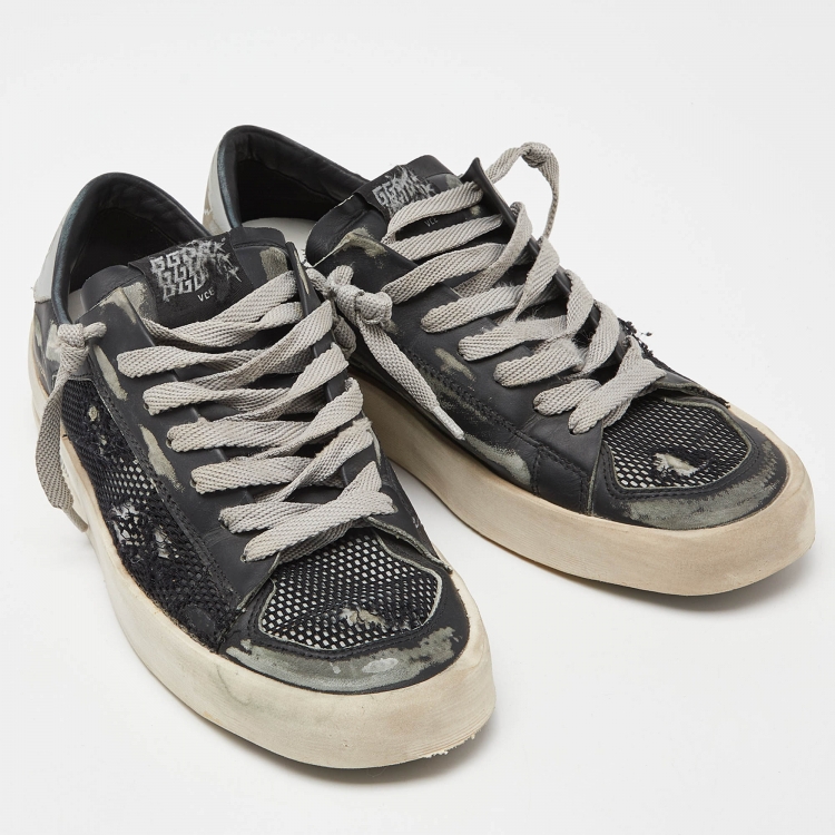 مملوكة مسبقًا Golden Goose Black/Grey Leather and Mesh Stardan Low Top Sneakers Size 39