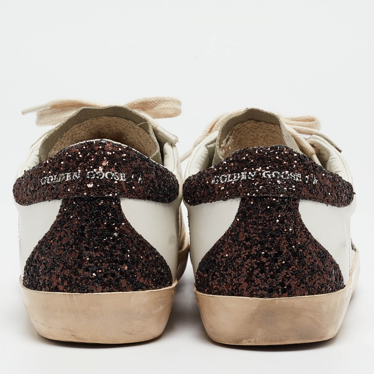 Pre Owned Golden Goose Tricolor Leather and Glitter Superstar Sneakers Size 40