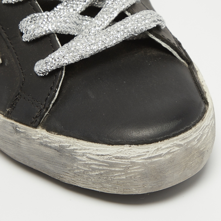 Pre Owned Golden Goose Black Leather Superstar Sneakers Size 35 