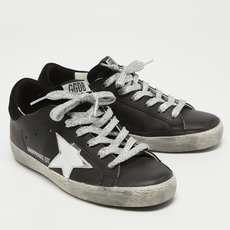 Pre Owned Golden Goose Black Leather Superstar Sneakers Size 35 