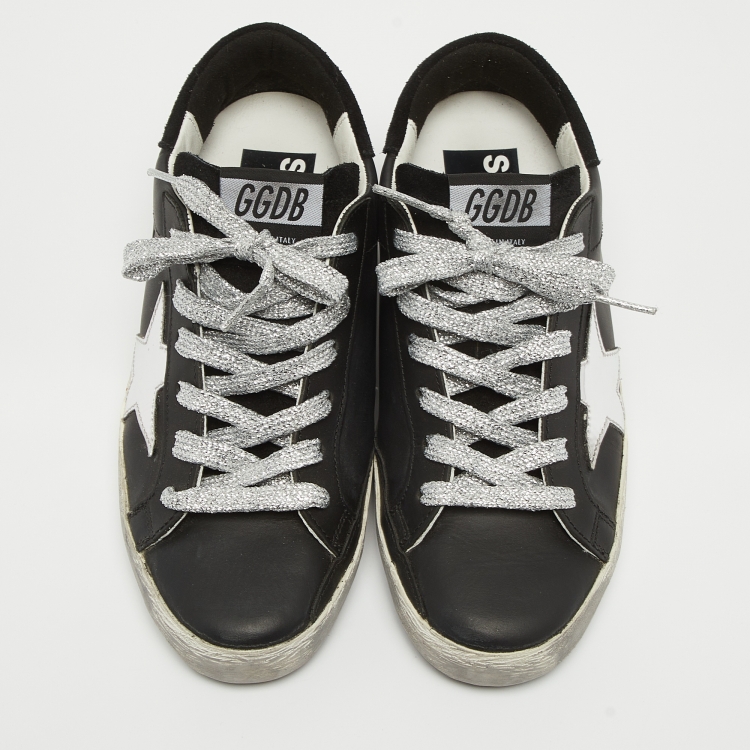 Pre Owned Golden Goose Black Leather Superstar Sneakers Size 35 