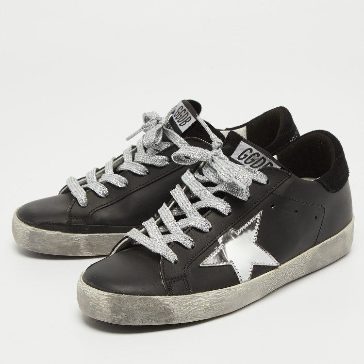 Pre Owned Golden Goose Black Leather Superstar Sneakers Size 35 