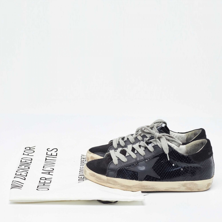 مملوكة مسبقًا Golden Goose Black Suede and Python Embossed Leather Hi Star Low Top Sneakers Size 36