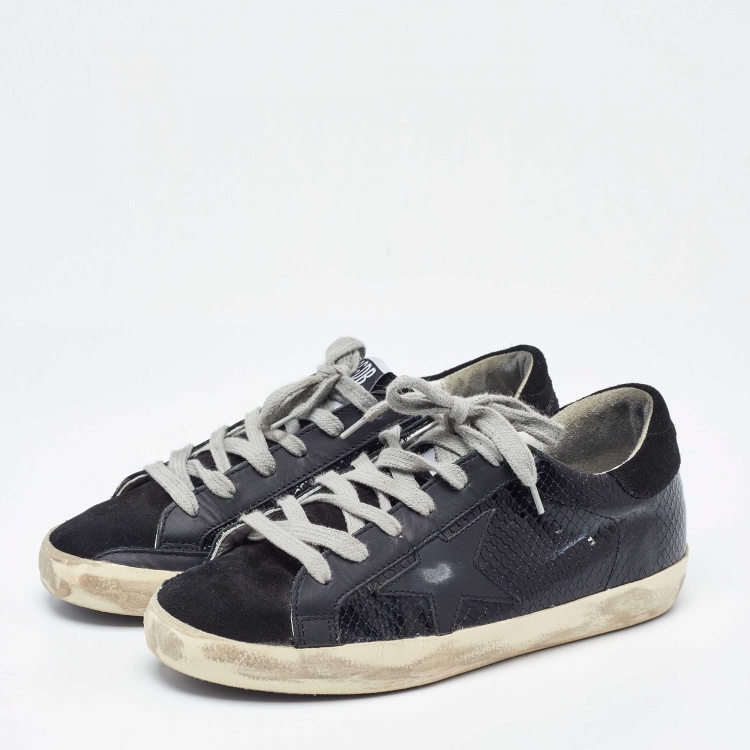 مملوكة مسبقًا Golden Goose Black Suede and Python Embossed Leather Hi Star Low Top Sneakers Size 36