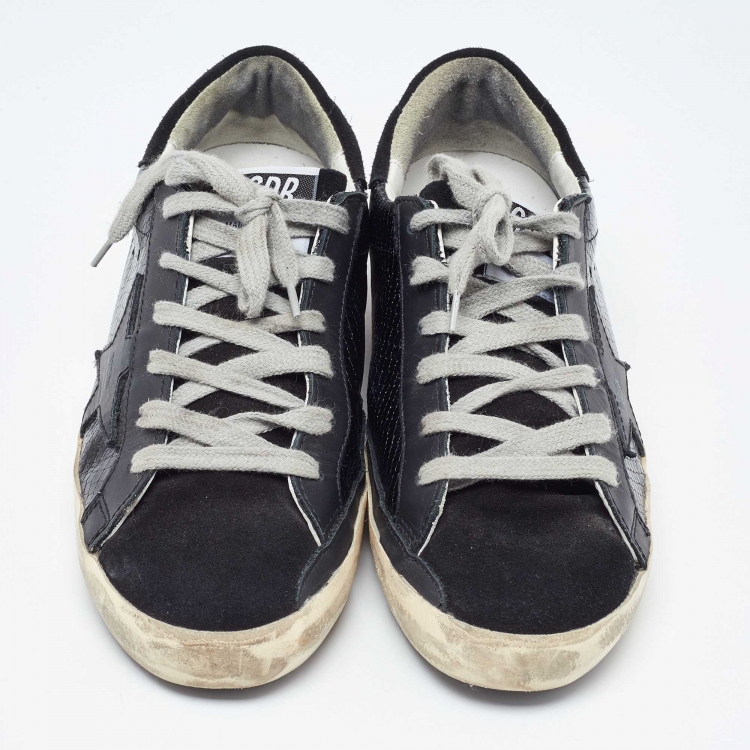 مملوكة مسبقًا Golden Goose Black Suede and Python Embossed Leather Hi Star Low Top Sneakers Size 36