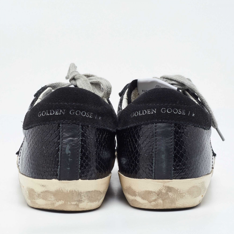 مملوكة مسبقًا Golden Goose Black Suede and Python Embossed Leather Hi Star Low Top Sneakers Size 36