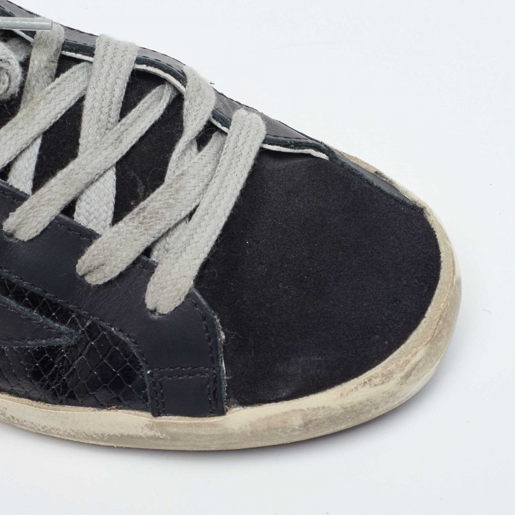 مملوكة مسبقًا Golden Goose Black Suede and Python Embossed Leather Hi Star Low Top Sneakers Size 36