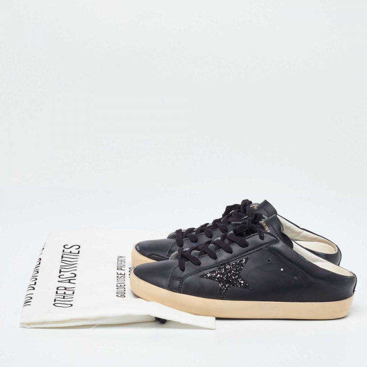 Pre Owned Golden Goose Black Leather Super Star Lace Up Mule Sneakers Size 40