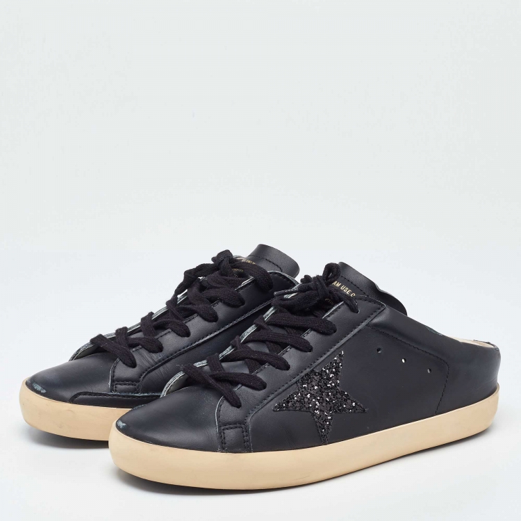 Pre Owned Golden Goose Black Leather Super Star Lace Up Mule Sneakers Size 40