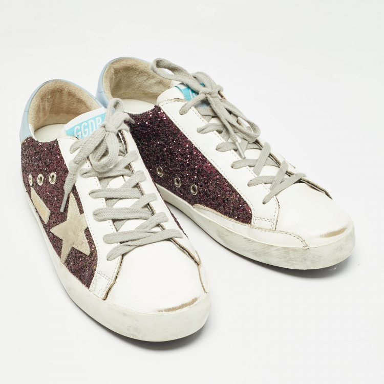 Pre Owned Golden Goose Multicolor Glitter and Leather Superstar Sneakers Size 41