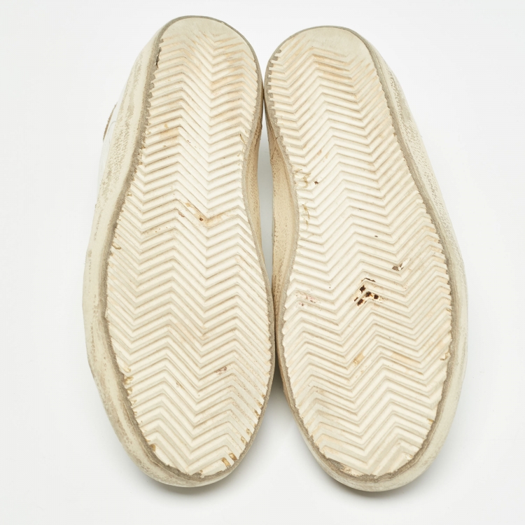 Pre Owned Golden Goose White/Gold Leather Superstar Sneakers Size 39