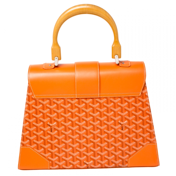 Pre Owned Goyard Orange Coated Canvas and Leather MM Saigon Top Handle Bag