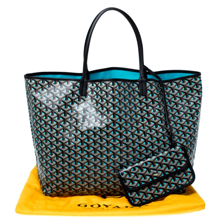Pre Owned Goyard Blue/Black Goyardine Coated Canvas St. Louis GM Tote