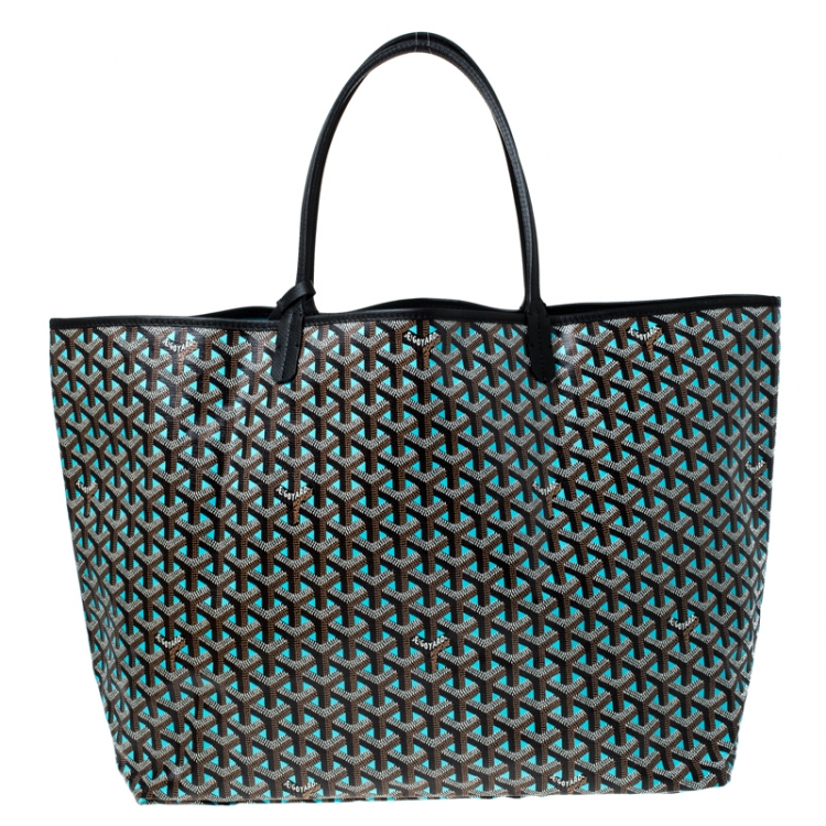 Pre Owned Goyard Blue/Black Goyardine Coated Canvas St. Louis GM Tote