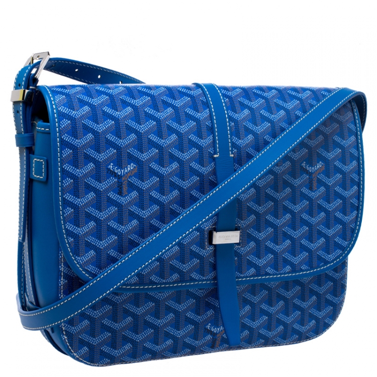 Pre Owned Goyard Blue Chevron Print Coated Canvas Belvedere MM Saddle Bag