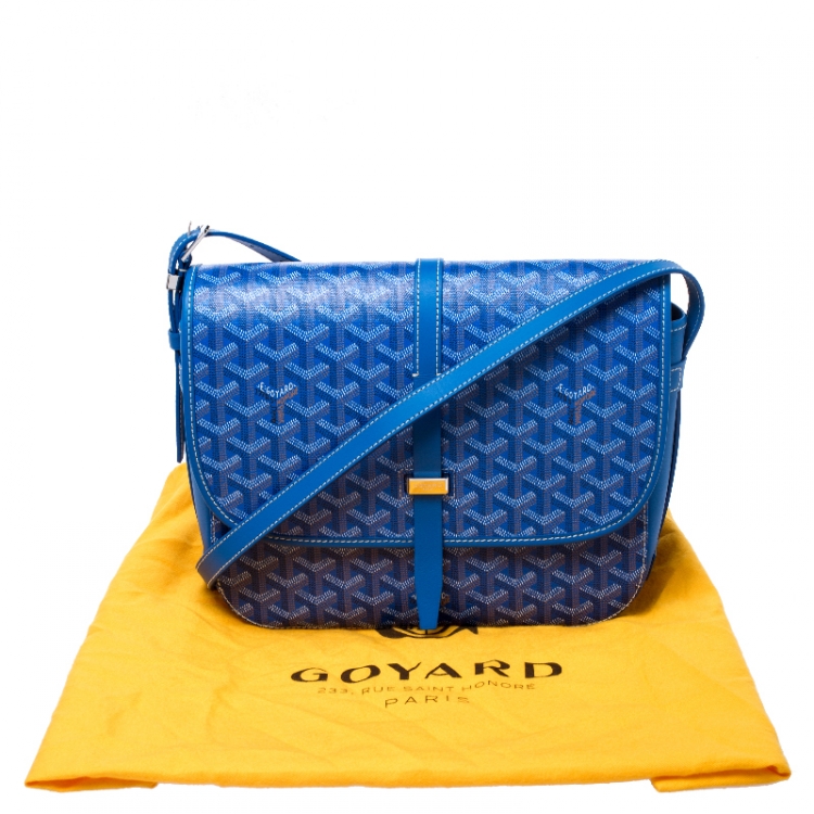 Pre Owned Goyard Blue Chevron Print Coated Canvas Belvedere MM Saddle Bag