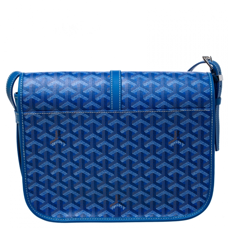 Pre Owned Goyard Blue Chevron Print Coated Canvas Belvedere MM Saddle Bag