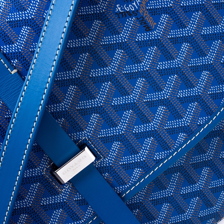 Pre Owned Goyard Blue Chevron Print Coated Canvas Belvedere MM Saddle Bag