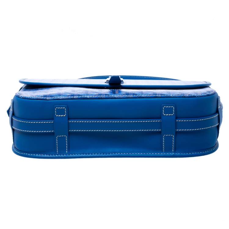 Pre Owned Goyard Blue Chevron Print Coated Canvas Belvedere MM Saddle Bag