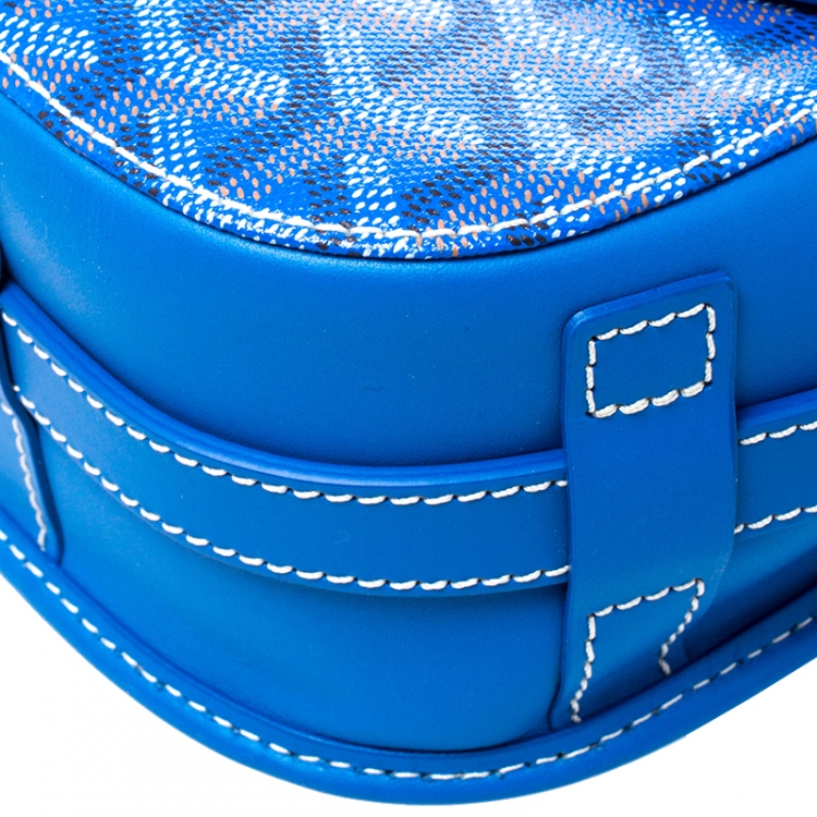 Pre Owned Goyard Blue Chevron Print Coated Canvas Belvedere MM Saddle Bag