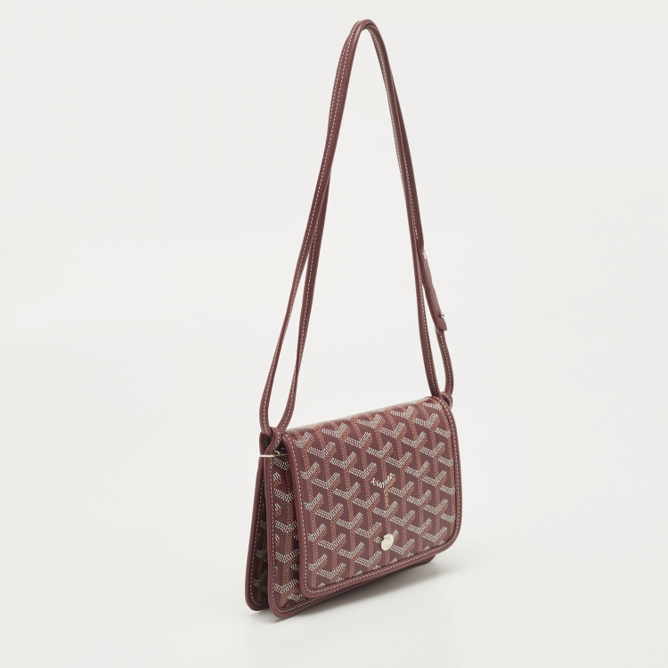 Pre Owned Goyard Burgundy Goyardine Coated Canvas and Leather Plumet Crossbody Bag