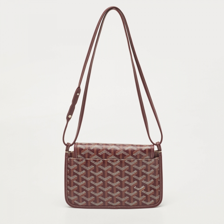 Pre Owned Goyard Burgundy Goyardine Coated Canvas and Leather Plumet Crossbody Bag