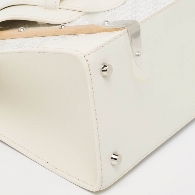 Pre Owned Goyard White Goyardine Coated Canvas and Leather PM Saigon Top Handle Bag