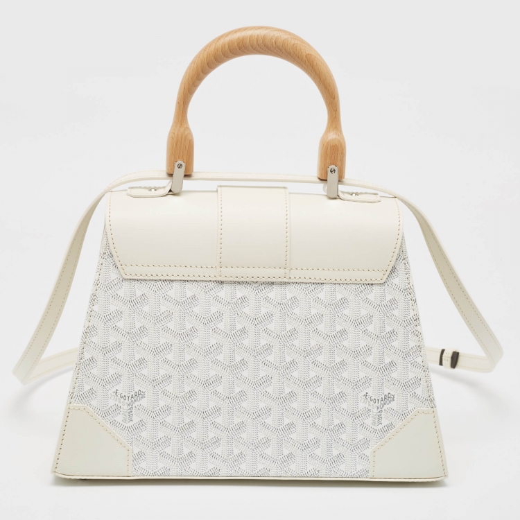 Pre Owned Goyard White Goyardine Coated Canvas and Leather PM Saigon Top Handle Bag