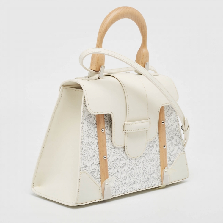 Pre Owned Goyard White Goyardine Coated Canvas and Leather PM Saigon Top Handle Bag