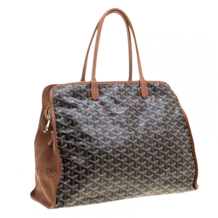 Pre Owned Goyard Brown/Cognac Coated Canvas Hardy Tote PM
