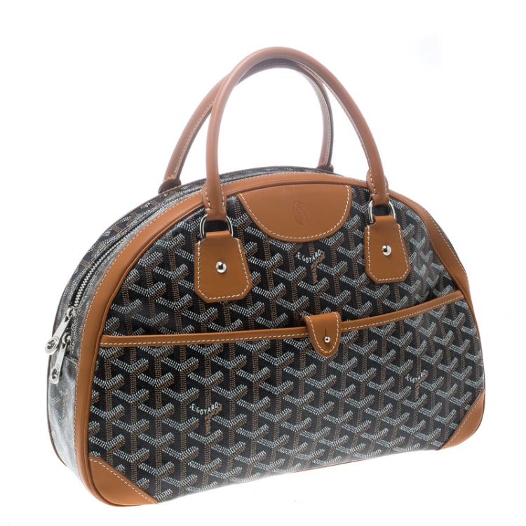 Pre Owned Goyard Brown/Cognac Chevron Print Coated Canvas St. Jeanne MM Bowler Bag
