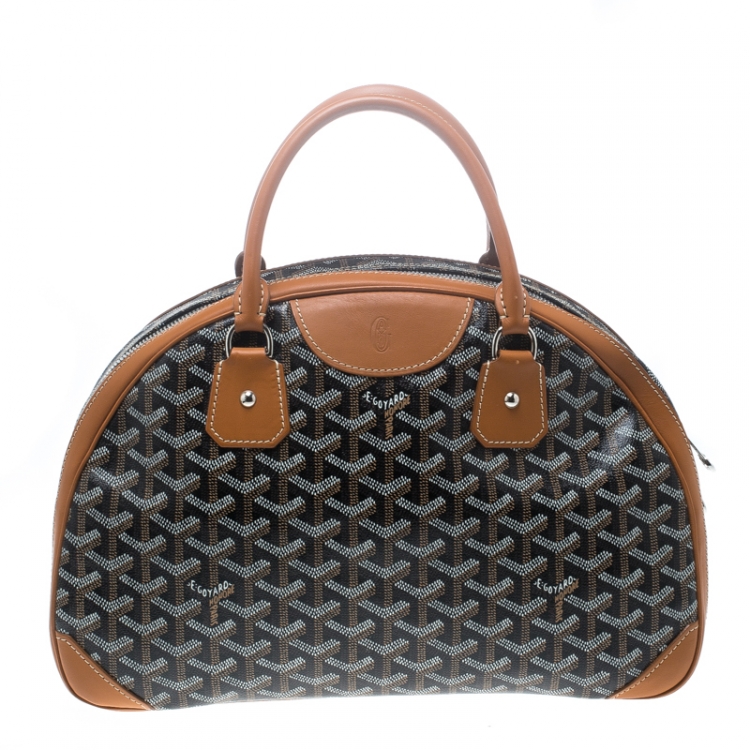 Pre Owned Goyard Brown/Cognac Chevron Print Coated Canvas St. Jeanne MM Bowler Bag