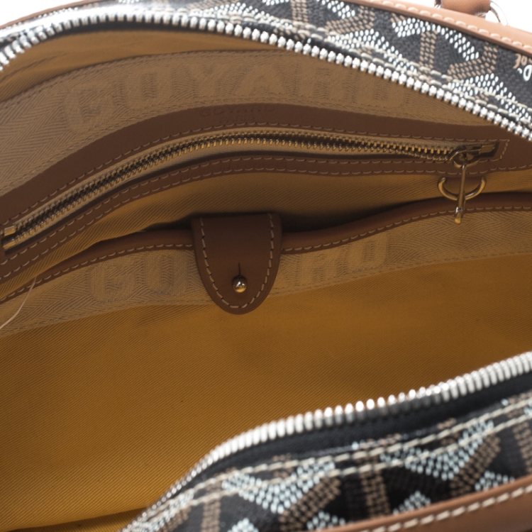 Pre Owned Goyard Brown/Cognac Chevron Print Coated Canvas St. Jeanne MM Bowler Bag