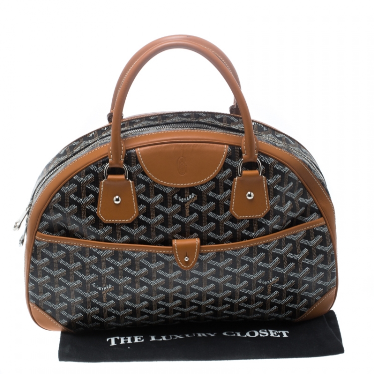 Pre Owned Goyard Brown/Cognac Chevron Print Coated Canvas St. Jeanne MM Bowler Bag