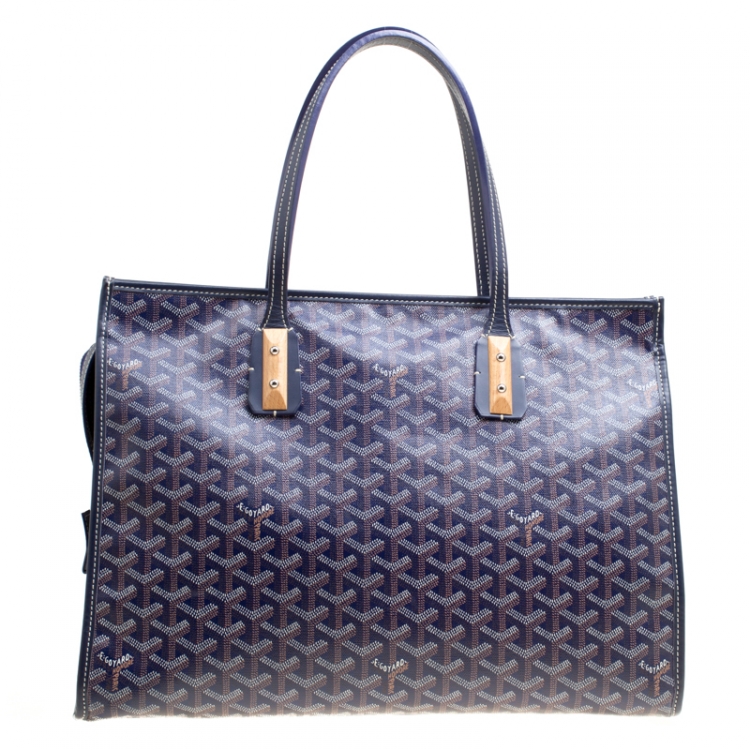 Pre Owned Goyard Blue Coated Canvas and Leather Marquises Tote