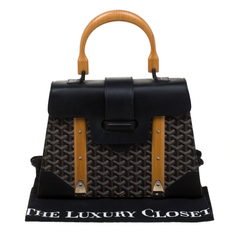 Pre Owned Goyard Black/Brown Coated Canvas and Leather Saigon Top Handle Bag