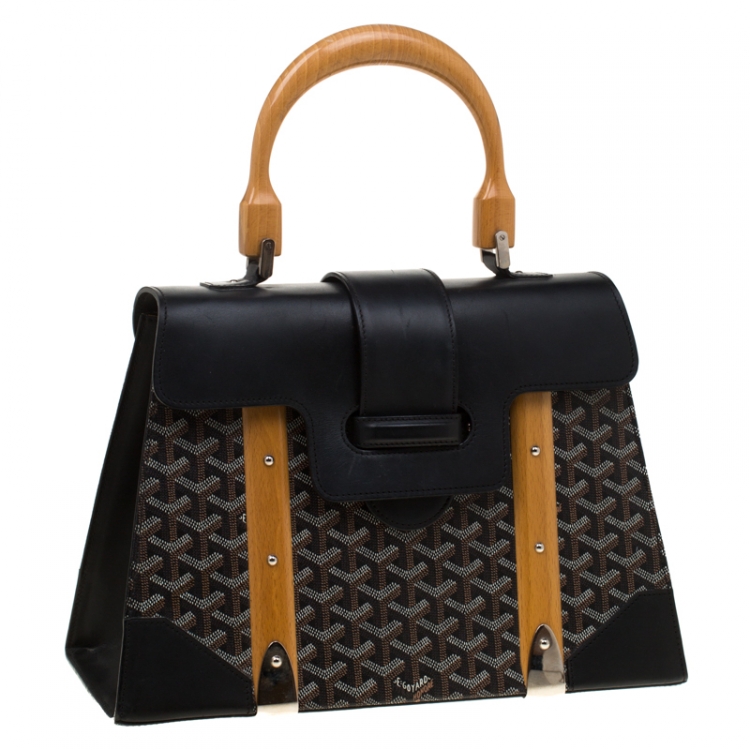 Pre Owned Goyard Black/Brown Coated Canvas and Leather Saigon Top Handle Bag