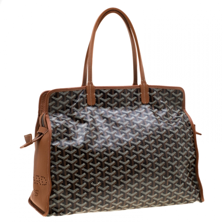 Pre Owned Goyard Tan/Cognac Coated Canvas Hardy Tote PM