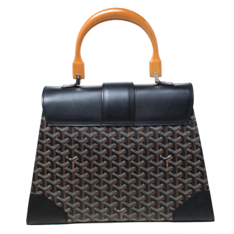 Pre Owned Goyard Black/Brown Coated Canvas and Leather Saigon Top Handle Bag