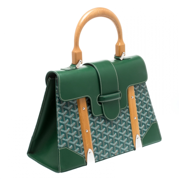 Pre Owned Goyard Green Coated Canvas and Leather MM Saigon Top Handle Bag