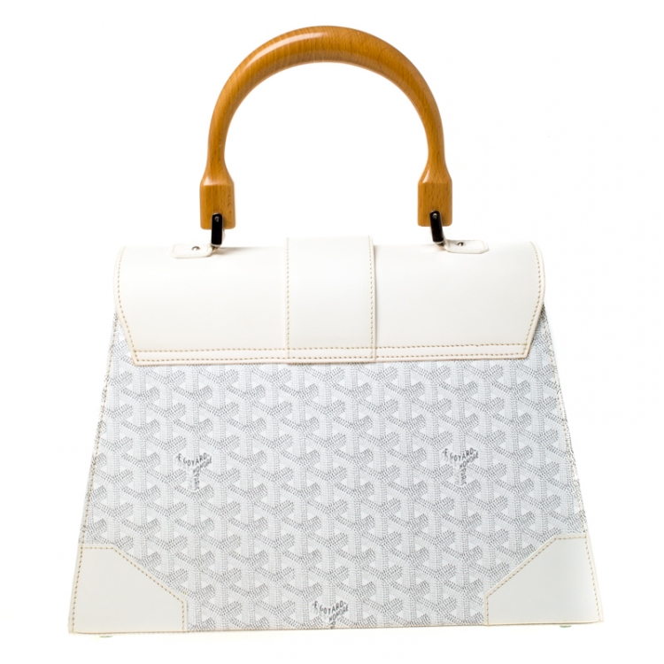 Pre Owned Goyard White Coated Canvas and Leather MM Saigon Top Handle Bag