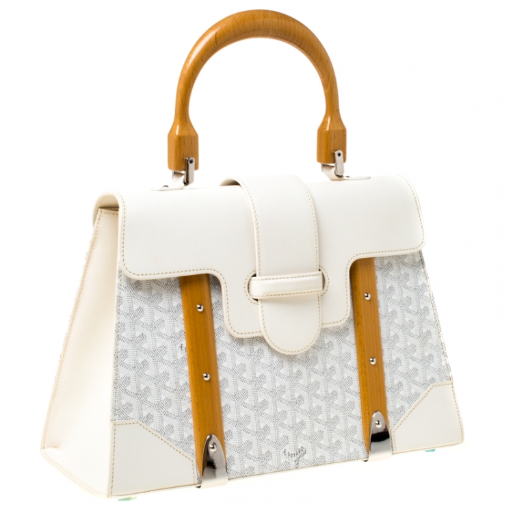 Pre Owned Goyard White Coated Canvas and Leather MM Saigon Top Handle Bag