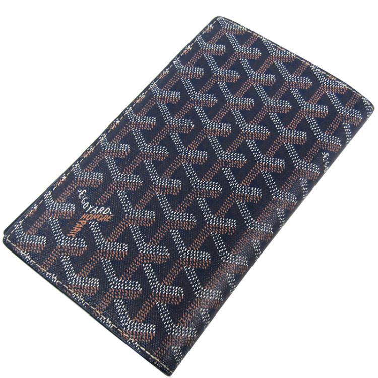 Pre Owned Goyard Navy Goyardine Coated Canvas Leather Long Wallet